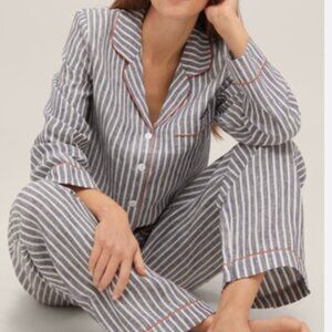 Piglet in Bed Midnight Stripe Linen Pajama M
